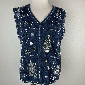 Reference Point Christmas Sleeveless Cardigan Sweater Size M EUC